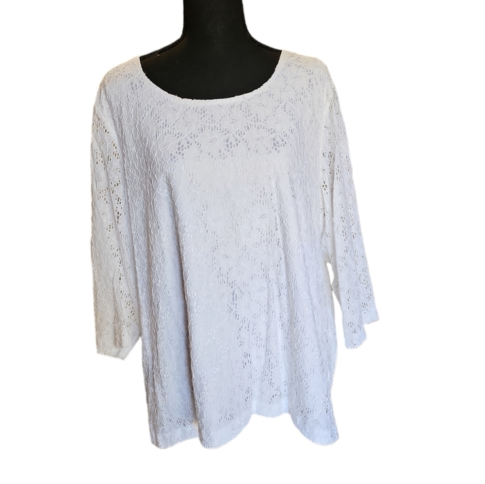 C.D. Daniels White Lace Pull On Blouse 99% Nylon 1% Spandex Size 1X